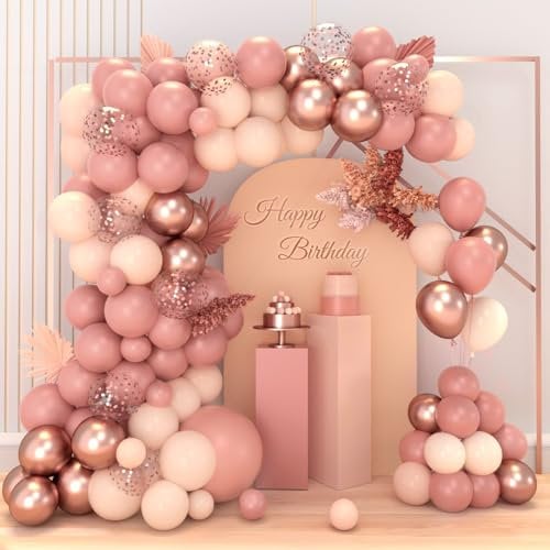 Kit Arco Palloncini Rosa, 83 Arco Ghirlanda Palloncini Rosa Retrò con Palloncini Rosa Gold e Palloncini Beige, Kit Balloon Rosa Gold per Decorazioni Compleanno Bambina,Matrimonio,Baby Shower,Comunione
