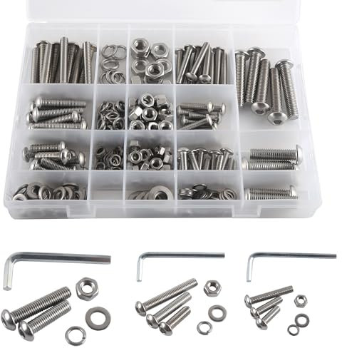 Rshuhx M5 M6 M8 Tornillos y Tuercas Tornillos de Cabeza Hexagonal Acero Inoxidable 304 Tornillos de Cabeza Cilíndrica Kit de Surtido de Sujetadores de Máquina 300pcs