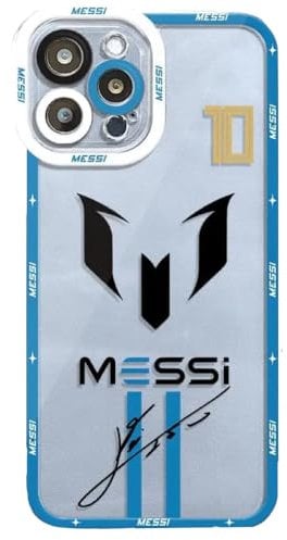 EZB Lionel Messi Themed iPhone Phone Case | Flexible Shock Absorbant Cool Phone Cover | Messi Clear Case Blue (iPhone 14)