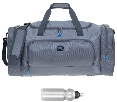 Sporttasche Damen Herren Trainer XL 69 cm 55 L Nassfach Reisetasche Schuhfach Sport Fitness Sauna Gym Bag Tasche sehr groß 1244 + Trinkflasche (Titan Grey (grau))