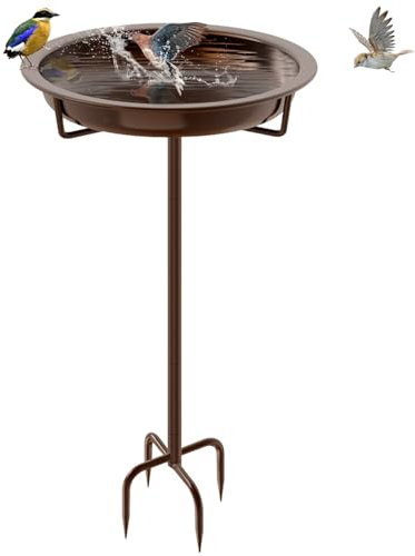KHayRovies Bain d'oiseaux Abreuvoir Exterieur, Mangeoire Oiseaux Décoration pour Jardin, Bains pour Oiseaux Sauvages, Hauteur 92CM, métallique en Fonte (Brun)