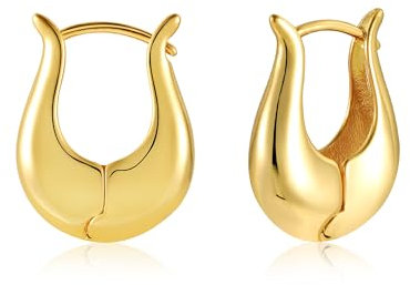 Gold Ohrringe Klobige Creolen Damen, Kleine Klobige Creolen Sterling Silber Kleine Ohrringe Glänzende Hohle Creolen Dicke U-förmig Creolen Ohrringe leichte Schmuckgeschenke Damen Mädchen