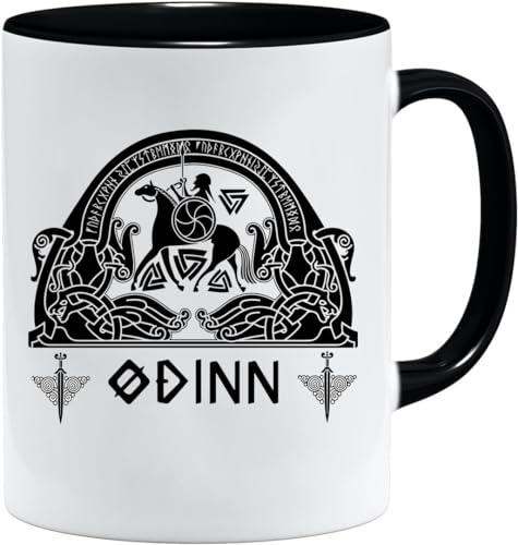 Nordisches Wikinger Tasse | Becher Geschenk Geschenkidee für alte Männer Papa Opa Kaffeetasse Wikinger-Motiv Totenkopf bierkrug thors hammer (VIKING019)