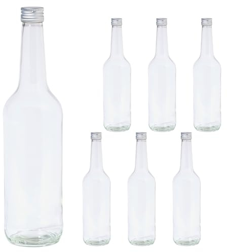 Vitrea 6 leere Glasflaschen 700ml Schraubverschluss Silber - große Flaschen zum Befüllen mit Deckel - für Saft, Getränke, Likör, Öl, Saucen - 6 Stück, PP28, Gradhals