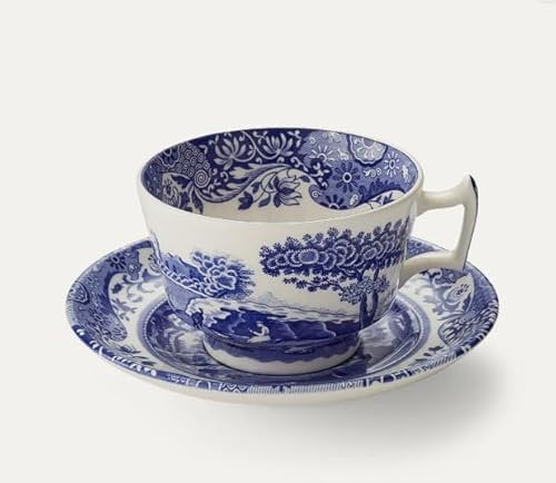 Spode Teetasse und Untertasse, italienisch, Blau