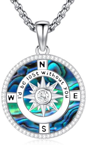 Friggem Collier Boussole en Argent Sterling 925 Coquille d'ormeau Boussole Pendentif, 2024 Amitié pour la remise des diplômes Talisman Voyage Collier Bijoux de Fin d'études