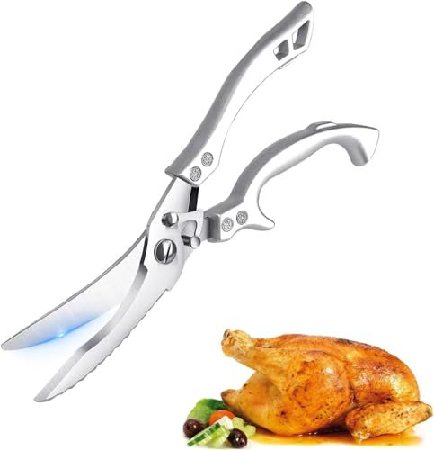 Forbici per pollame, forbici da cucina affilate, forbici per carne, per tagliare anatra, pollo, oca, tacchino o tacchino, forbici per pollame in acciaio inossidabile con impugnatura ergonomica