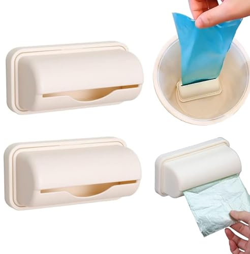 Trash Bag Liner Dispenser, Trash Bag Dispenser for Bottom Of Can, Trash Can Liner Dispenser, Fineliner Small Bin Liner Kit, Small Bin Liner Kit Dispenser, Wall Mount Garbage Bag Dispenser(Beige,2pcs)