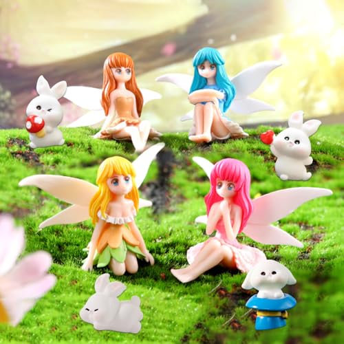 TYXHXTF 7PCS Gartendeko für Draußen, Feen Statue, Elfen Figuren im Garten, Deko Garten, Kaninchen und Elfe, für Geburtstagsparty Dekoration Geschenke für Frauen