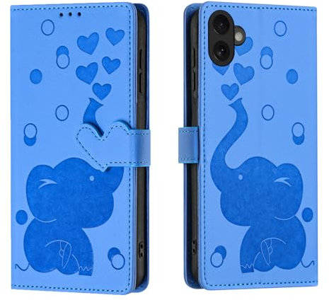 Wuhaizher for iPhone 16 Case Elephant Love Heart Shockproof Leather Flip Wallet Phone Case for Kids Girls with Card Holder Stand Magnetic Protect Cover for iPhone 16, Blue