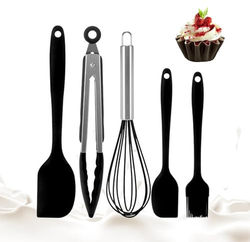 Lot de 5 ustensiles de cuisine pour la pâtisserie, spatules résistantes à la chaleur, pinces à fouet, ustensiles de cuisine, ustensiles de cuisine pour appartements, voyages, petits espaces,