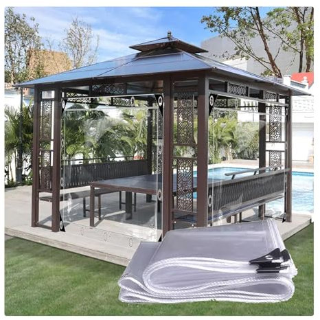 Lona Transparente De Pvc，Lona Transparente Con Ojales, Lona Transparente De Pvc Resistente A La Intemperie,Lona Impermeable Transparente, Para Muebles, Piscina, Coche, JardíN(2*10m/79*394in)