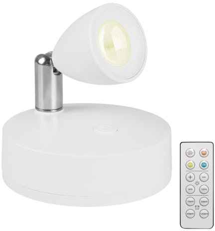 DONGKER Wireless LED Spotlight,Indoor Plant Up Lights with Remote Control & Rotatable Lights Head,3 Color Temperatures, Battery Operated for Plant Wall Art,Artwork Dartboard(not Include 3AAA Battery