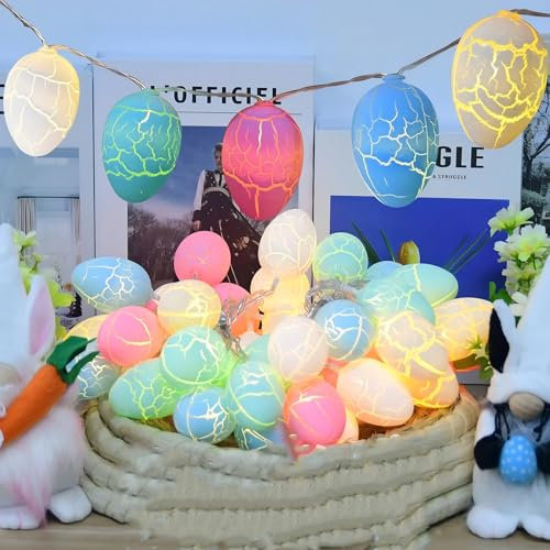 A.bigwhale Ostern Lichterkette Timer Batterie, Oster Deko 20 LED Ostereier Lichterketten Innen für Party Kamin Schlafzimmer Geburtstag Hochzeit
