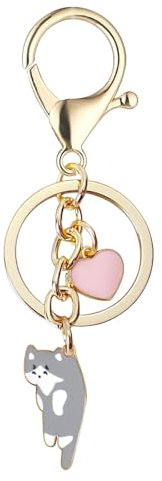 LunarCharm Porte-clés en forme de chat gris et cœur rose - Cadeau d'anniversaire pour les amoureux des chats - Gris, gris, XL