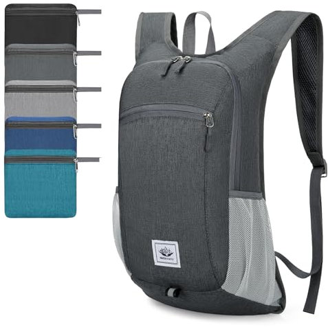 Zusentee Faltbarer Rucksack Klein, 16L Ultraleicht Wanderrucksack Damen Herren, Wasserdichter Trekkingrucksack Tagesrucksack, Rucksack Wandern für Wandern, Reisen, Radfahren und Klettern, Dunkelgrau