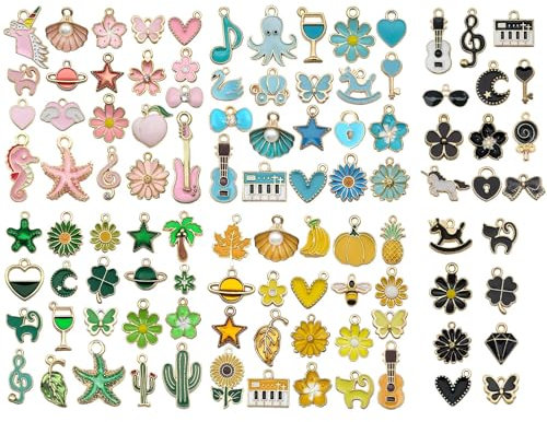 Lot de 100 Breloques Creation Bijoux, Breloques Emaillées Lot, Pendentif Charms, Diy Bijoux Breloque, Mixtes Pendentifs Assortis, Pour Colliers, Fournitures Artisanales (A)