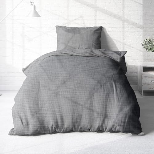 Träumschön Musselin Bettwäsche Set 135x200 & 80x80 Silber - Weiche und Luftige Bettwäsche - Feine Struktur - 100% Baumwolle