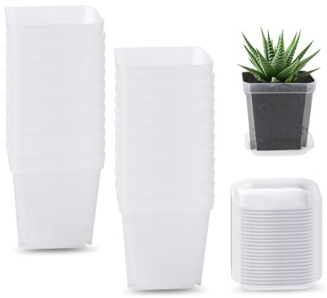 GIDWRIY 24 Pièces Godet Semis Plastique 7 cm,Petit Pot de Fleur Transparent,Pots de Plantes Intérieur Exterieur,Flower Pot de Culture,Godets de Repiquage Carre,Pot de Rempotage Orchidées,Cactus,Herbes