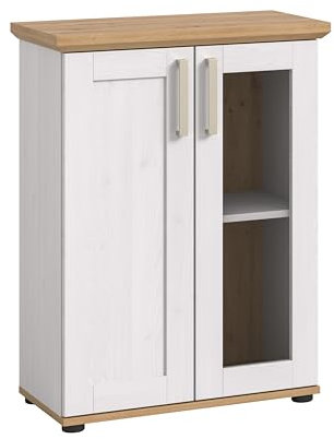 xonox.home Wohnzimmer Verona Vitrine Glasvitrine Vitrinenschrank Deko-Vitrine Stauraumvitrine in Sibiu Lärche Nb. Absetzung Artisan Eiche Nb., ca. 64x88x37 cm