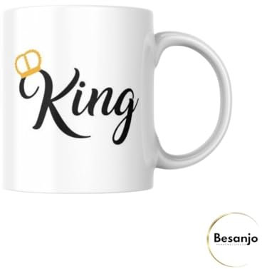 Genérico Besanjo Taza De Cerámica King Con Corona Dorada, 325 Ml, Blanco