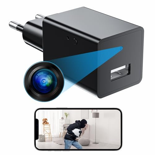 OKSIR Telecamera Spia 1080P Mini Telecamera Spia Nascosta Wifi Interno Senza Fili Caricatore USB Videocamere di Sorveglianza Professionale Micro Telecamera di Sicurezza con Rilevamento di Movimento