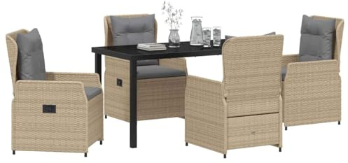 vidaXL Garten Essgruppe 5 pcs Beige Poly-Rattan, Garten und Terrasse, modernes Essset für draußen, verstellbare Rückenlehnen, wetterfestes Möbel, ergonomisches Sitzen