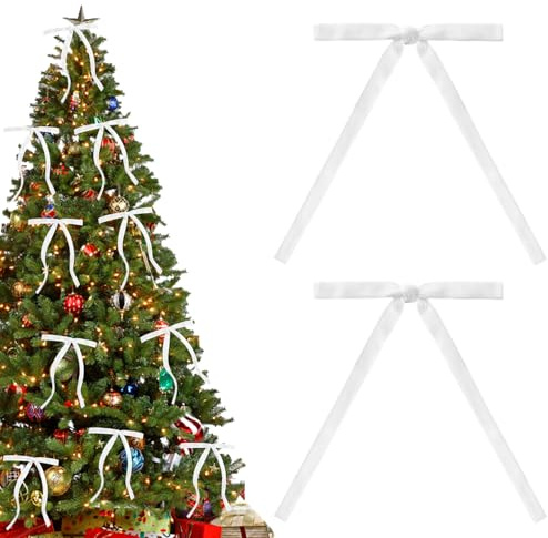 UTXN 12er-Set Samt-Christbaumschleifen, reinweiße Schleifen für Vintage-Weihnachtsdekoration, Weihnachtsbaumschmuck (reinweiß)