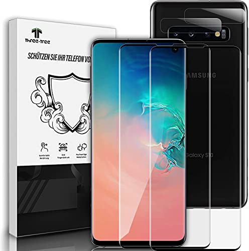 Three-Tree Schutzfolie für Panzerglas für Samsung Galaxy S10 Plus, Hochpräzise Fingerabdruckerkennung 9H Härte, 2&2 Stück Display Schutzglas mit Kameraschutz für Samsung Galaxy S10 Plus