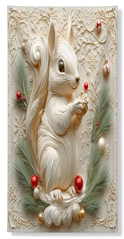 Eichhörnchen-Türabdeckung, Banner, dekorativ, fantasievolles Urlaubstier-Design, winterliche Dekoration für drinnen und draußen, 91,4 x 183,9 cm