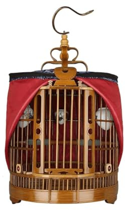 Großer Vogelkäfig aus Bambus mit Rollständer - Vintage Round Carving Flight Cage für kleine Vögel, Sittiche und Finken