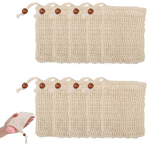10 Pack Soap Saver Bag, Cotton Linen Soap Bag for Shower, Bath Pouch for Exfoliating, Travel Storage, 9 x 14 cm