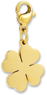 GD GOOD.designs Charms Anhänger Klee mit Karabiner-Verschluss | Kettenanhänger aus 316L Edelstahl | Charm für Bettelarmband in 18K Gold | Wasserfest & Hypoallergen