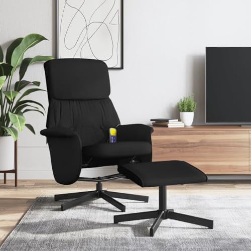 SKTQYQO Massagesessel mit Fußstütze, 6 Massagepunkten, Vibration, schwarzer Stoff, 360 Grad, manuell, USB, stabile Struktur, Relaxstuhl für Zuhause und Büro,