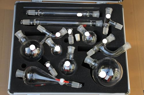19/22 Glass Organic Chemistry Lab Glassware Set - 15 Piece Chemistry Kit for Students and Professionals