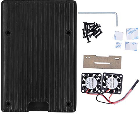 Adfaga 4B-Gehäuse Premium-Kühlschale aus Aluminiumlegierung mit Zwei Lüftern Metallgehäuse-Schutzabdeckung für 4B-Motherboard-Wärmeableitung Schwarz