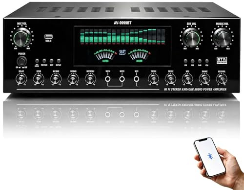 Amplificatore audio stereo a 7.1 canali, ricevitore audio domestico da 1800 W, amplificatore HiFi Bluetooth 6.0, supporto ingresso DVD/CD/AUX, doppio schermo dinamico