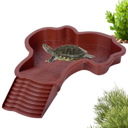 Bol à Eau pour Tortue, Baignoire pour Reptiles, Plat d'eau Bassin pour Tortue de Piscine avec Rampe, Accessoire d'alimentation pour Tortues terrestres, Grenouilles, lézards, Serpents, Fournitures(B)