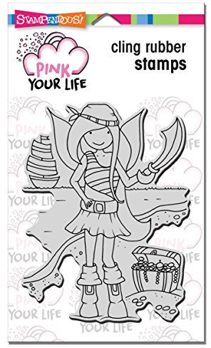 STAMPENDOUS PLCR03 Pink Your Life Stempel aus Gummi, Piratenmädchen, Pink Your Life Stempel