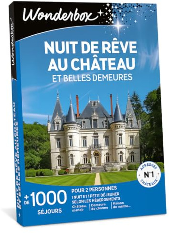 Wonderbox – Coffret Cadeau - Nuit DE RÊVE AU CHÂTEAU ET Belles DEMEURES – 3900 séjours en châteaux, manoirs, prieuré, Maisons de maîtres, demeures de Charme pour 2 Personnes, 1 Unité (Lot de 1)