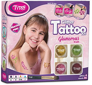 Tytoo Glamorous Glitzertattooset, mit 35 Schablonen - Hypoallergen, ohne Tierversuche hergestellt – für 8–18 Tage, temporäre Tattoos