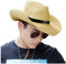Homme Chapeau de Cowboy Paille Large Bord Panama Pliable Chapeau de Plage Soleil UPF50+ Visière Protection Solaire Hat Fedora Trilby avec Sangle Menton pour Printemps Eté - Beige