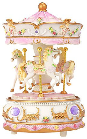 Docooler Mini Carousel Clockwork Music Box Colorful LED Merry-go-round Musical Box Gift for Girlfriend Kids Children Christmas Festival Blue