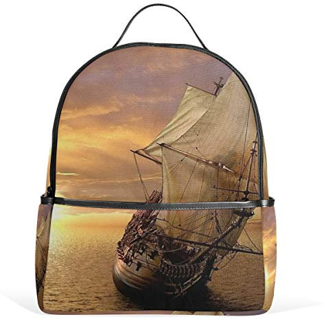 Eslifey Sunset Ocean Segelschiff Büchertasche Schulranzen Tagesrucksack für Studenten