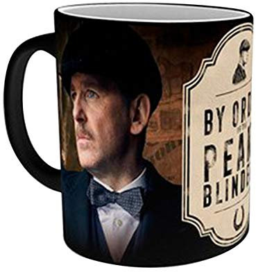 Peaky Blinders Mug à effet thermique blanc noir imprimé en céramique dans un coffret cadeau.