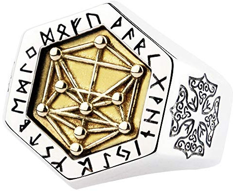 Bague arbre de vie de la kabbale sephirot et runes viking en argent sterling 925 pour hommes femmes taille réglable