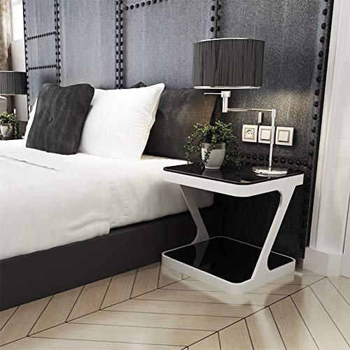 JHBW Table Basse carrée en Verre trempé, piètement en Acier au Carbone Blanc, Table de Chevet élégante et Minimaliste, Bout de canapé d'angle, 50 cm