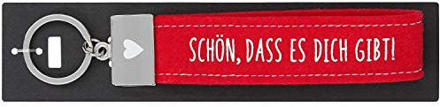Depesche 4298-098 Schlaufen-Schlüsselanhänger aus Filz, mit graviertem Metallabschluss und kultigem Aufdruck, Schön, dass es dich gibt, rot, ca. 18,7 x 4,4 x 1 cm