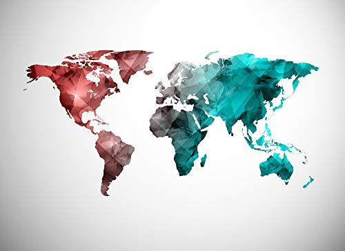 Livingwalls Fototapete Designwalls Vliestapete World Graphic Tapete Weltkarte in Grau, Rosa, Rot, Türkis 350 x 255 cm XXL Wandtapete Wandbild 118708