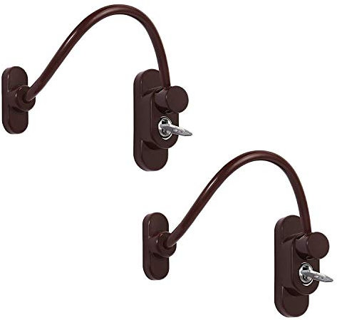 XFORT® 2 Pack Brown Lockable Window Restrictor with Key, 20cm Cable Length Restricts Windows to 100mm Opening to Prevent Injury Or Burglary, Durable Window Lock for Child Safety and Protection.